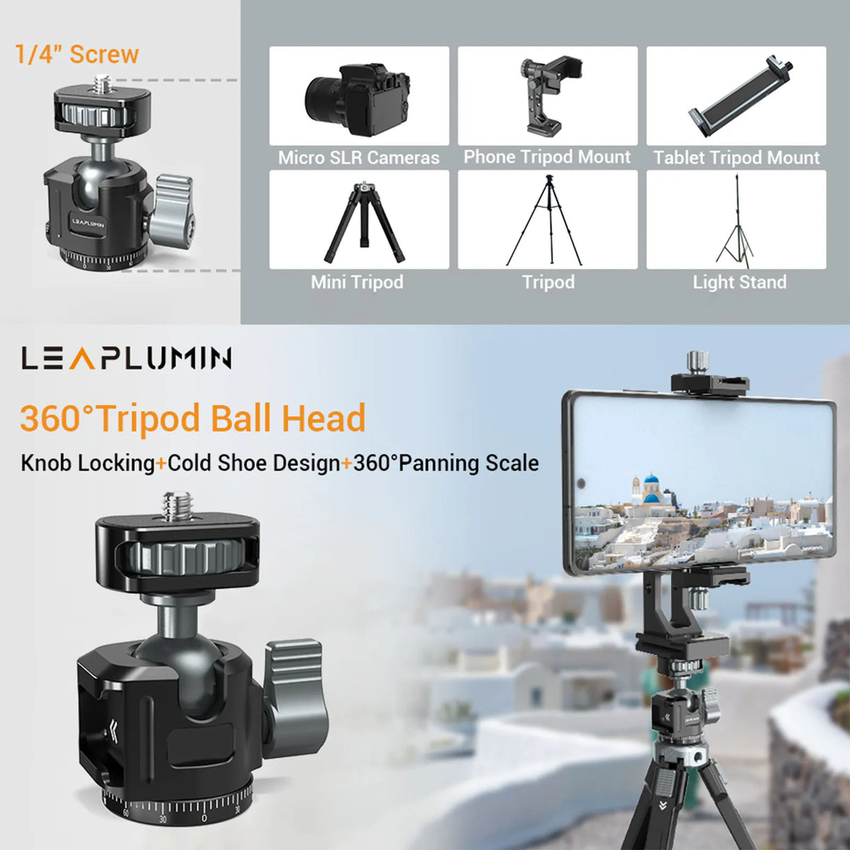 Camera and Phone Ball Head - Mount Options