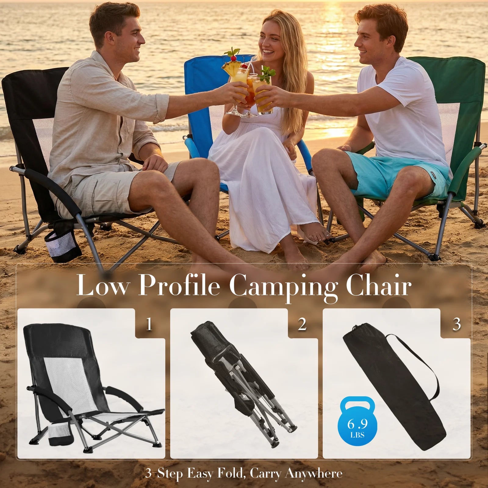 Portable Folding Camping Chair with Cup Holder and Steel Frame