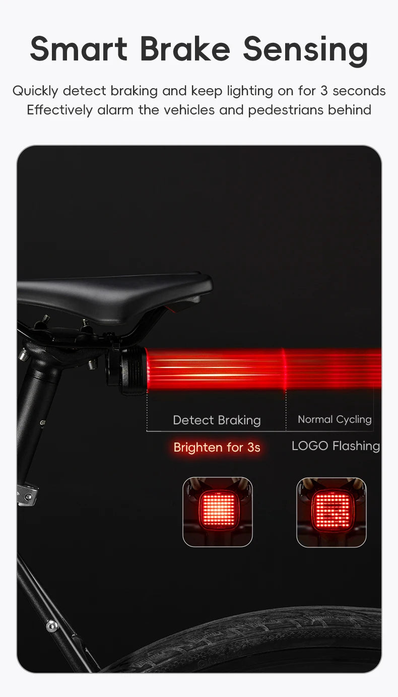 Smart Bike Rear Light with Brake Sensing & Sync Mode