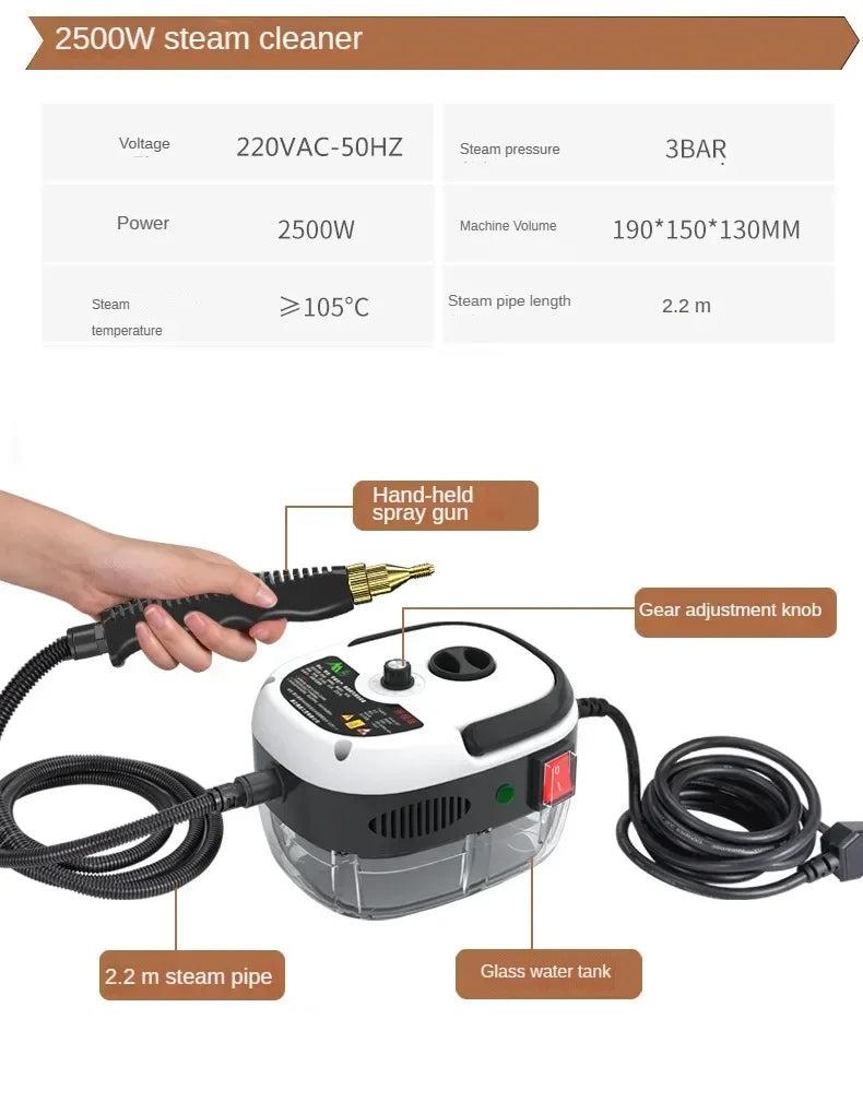 2500W Handheld Steam Cleaner for Deep Home and Car Cleaning