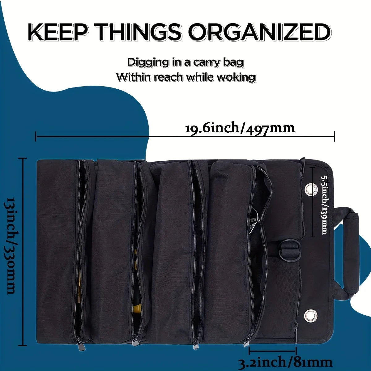 Roll-Up Tool Bag with Detachable Pouches