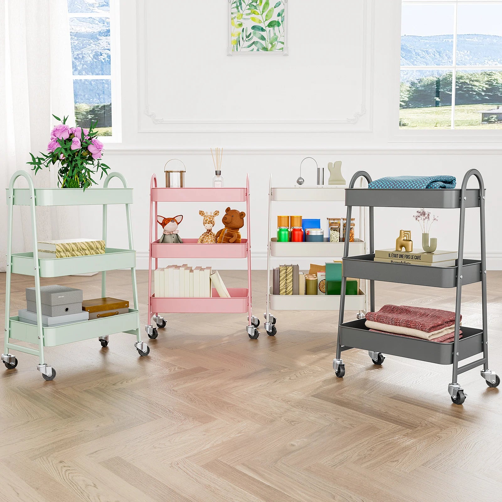 3-Tier Rolling Storage Cart with Lockable Wheels for Small Spaces