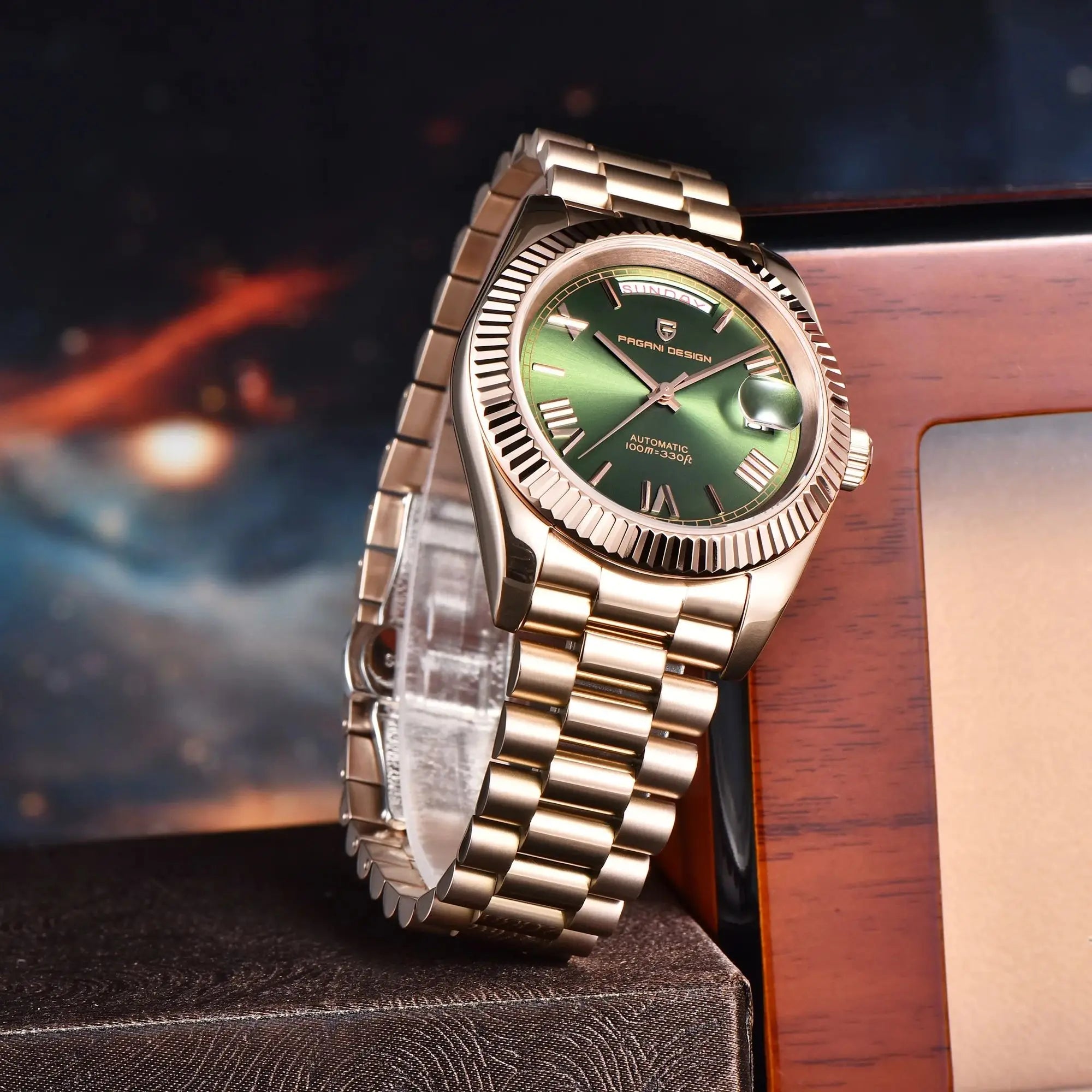 Orologio Meccanico Automatico Uomo Oro Rosa NH36A Zaffiro 10Bar