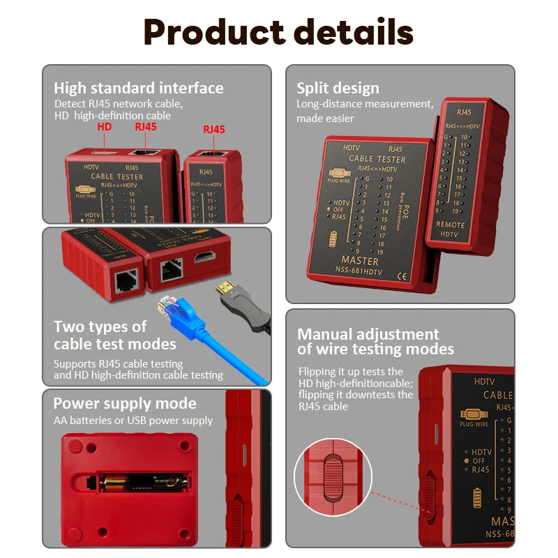 HDMI RJ45 and RJ11 Cable Tester