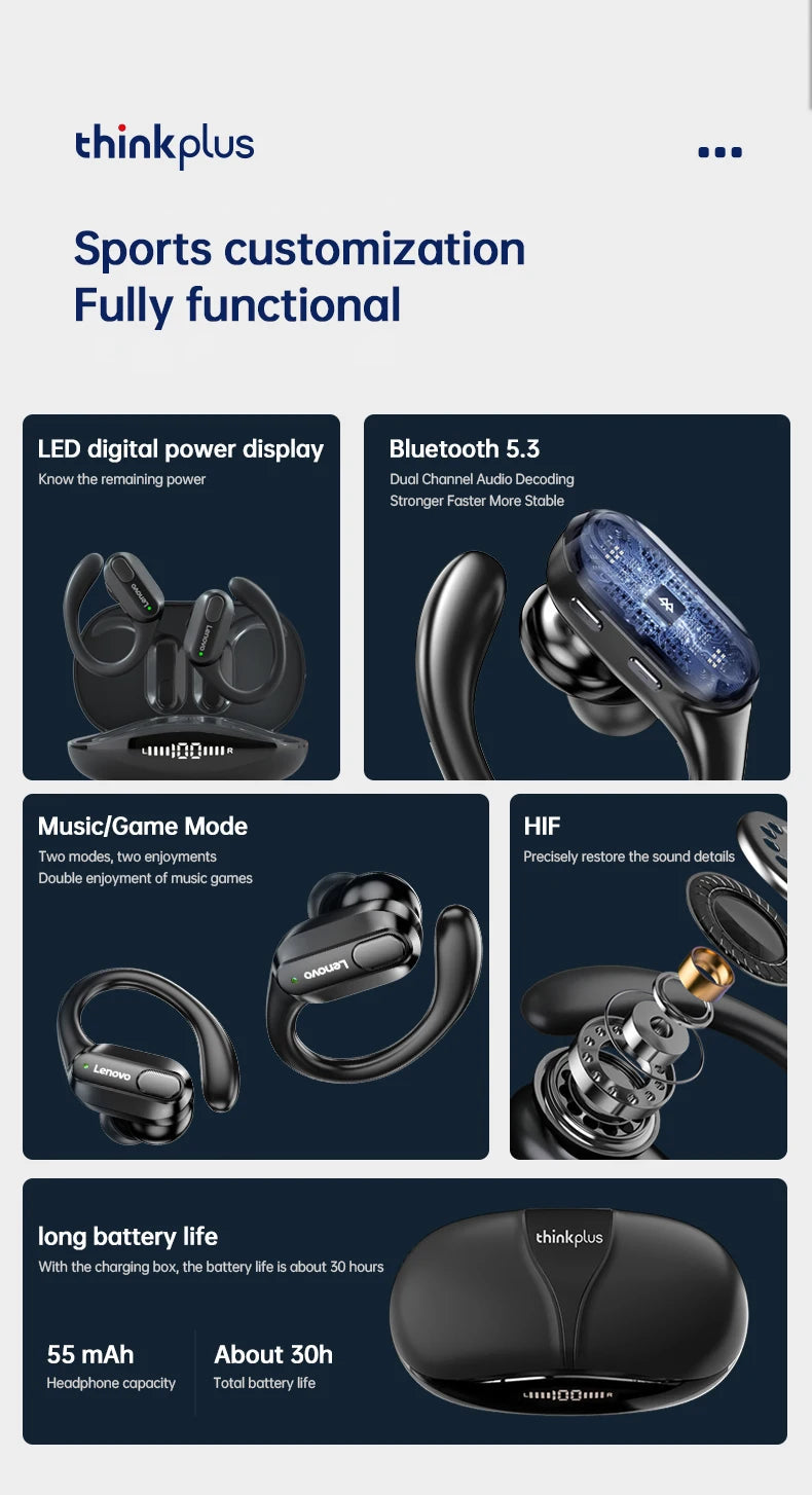 Original Lenovo XT80 Sports Wireless Earphones with Mics, LED Power Display,Hifi Stereo Sound Bluetooth 5.3 TWS HeadphHeadphones 