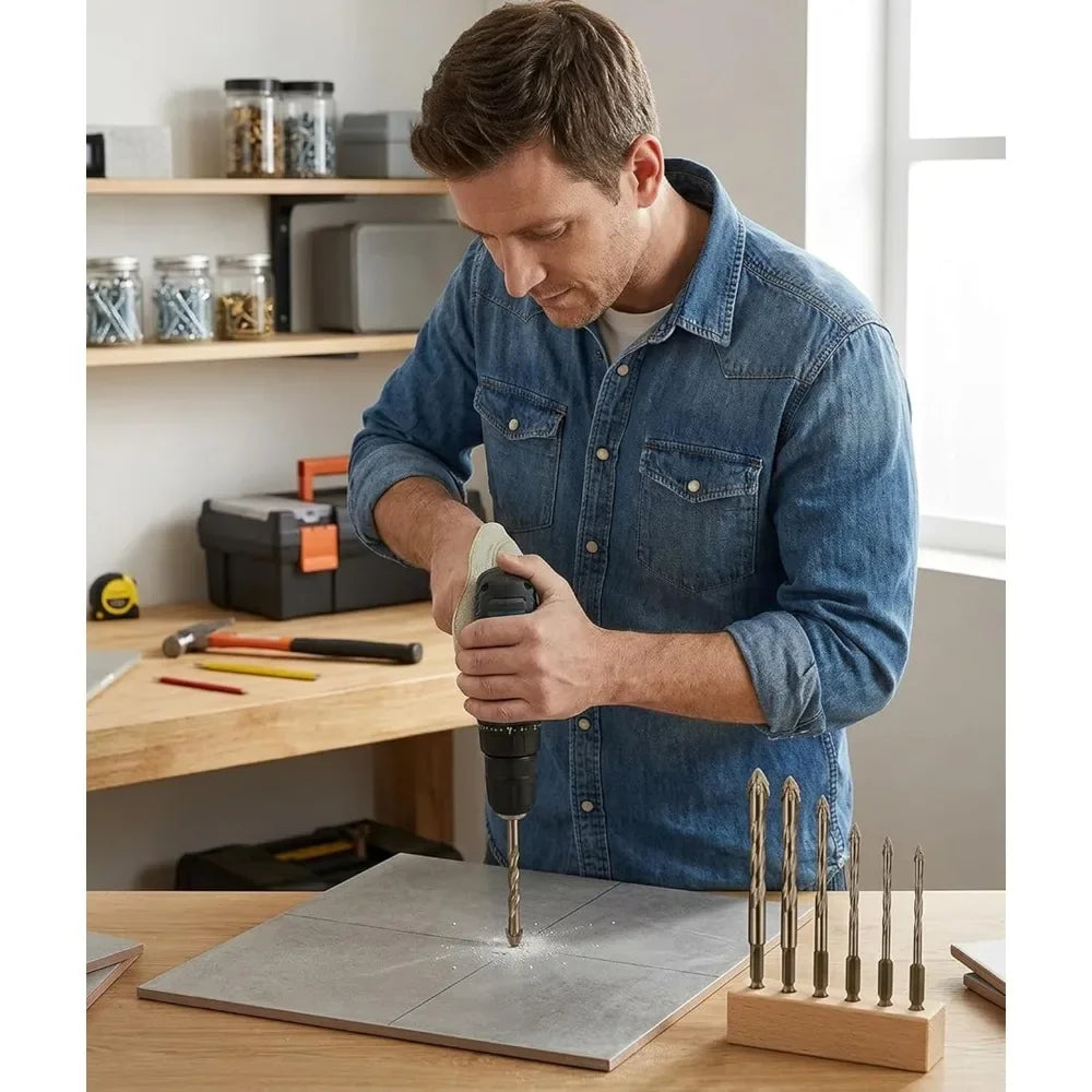 Seven-Piece Carbide Tile and Masonry Drill Bit Set
