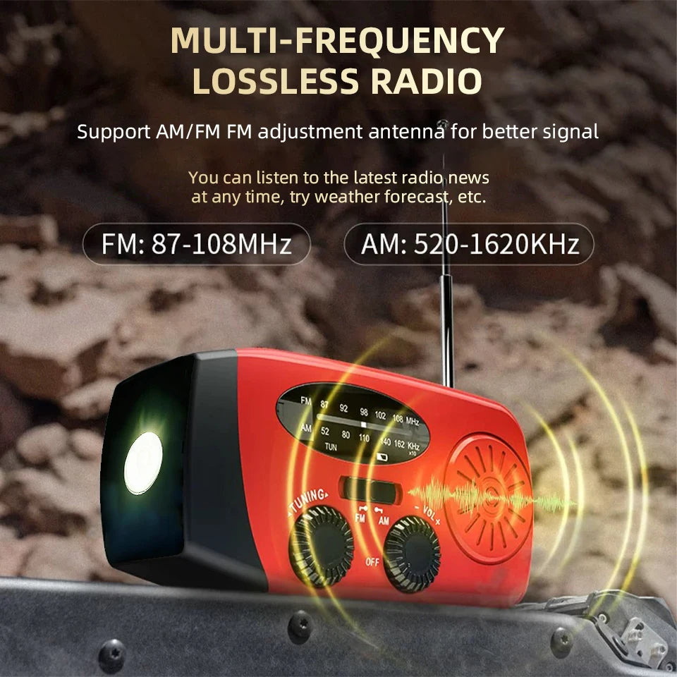 Portable Solar and Hand-Crank Radio with Light