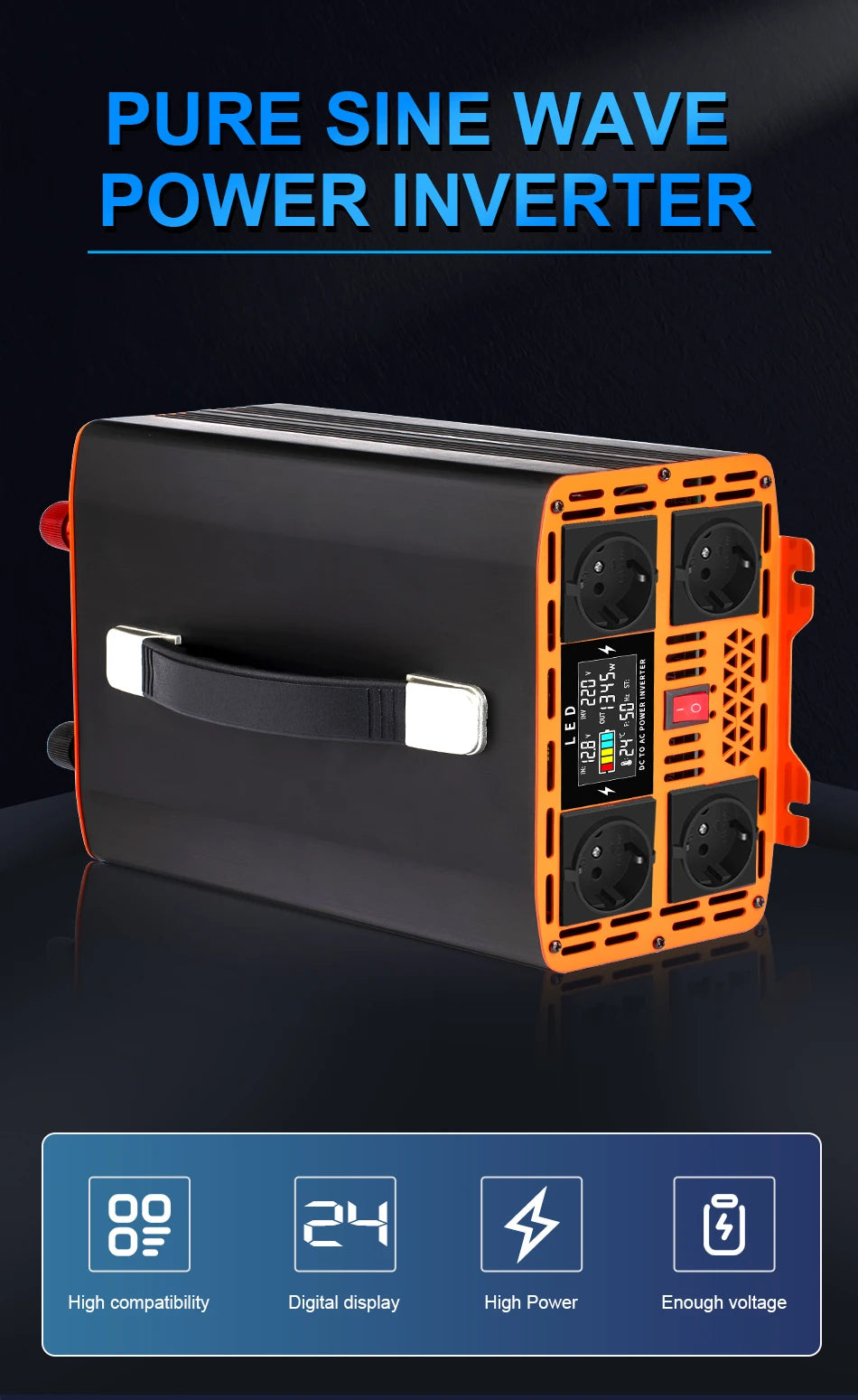 EASUN POWER Pure Sine Wave Inverter 4000W 5000W 7000W 9000W 50HZ DC 12V 24V To AC 220V Solar Power Converter For RV And Camping