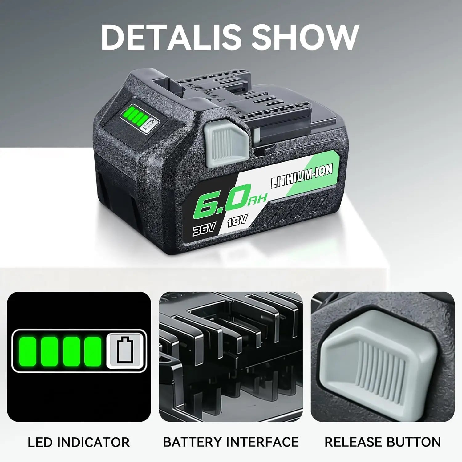 18V/36V 6.0Ah Lithium Battery Replacement for Cordless Tools