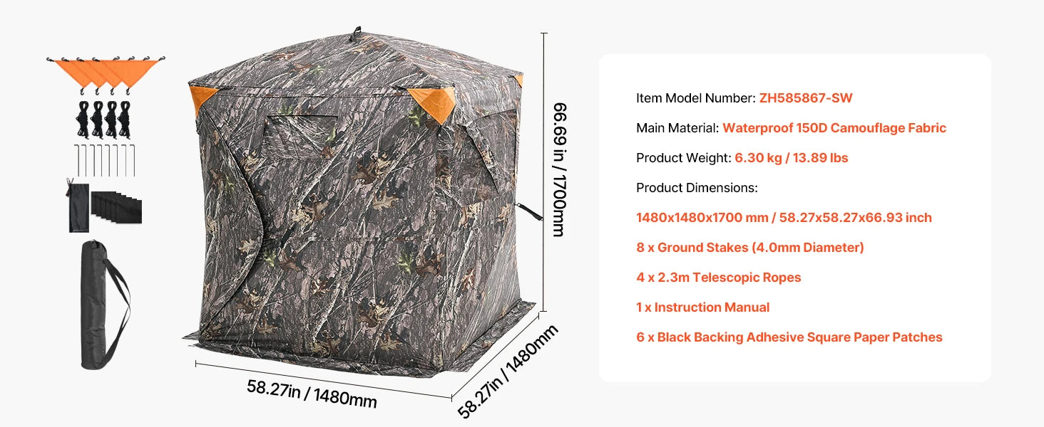 Cache-chasse transparent à 270° pour 2 à 3 personnes avec installation pop-up