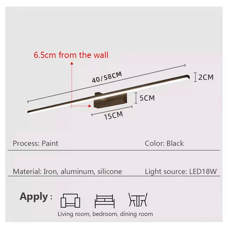 LED Mirror Wall Light in Black or White