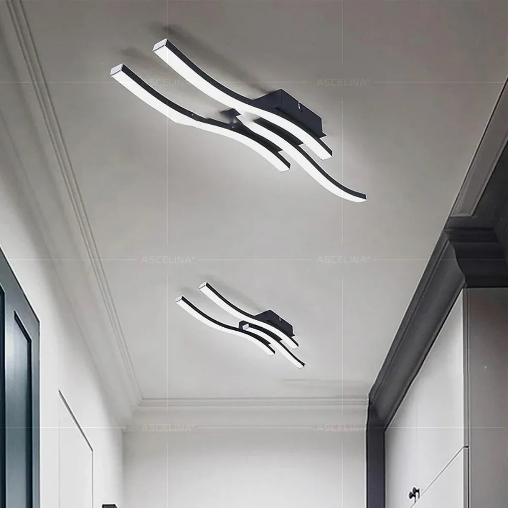 Black Wave-Style LED Ceiling Light, Cool White