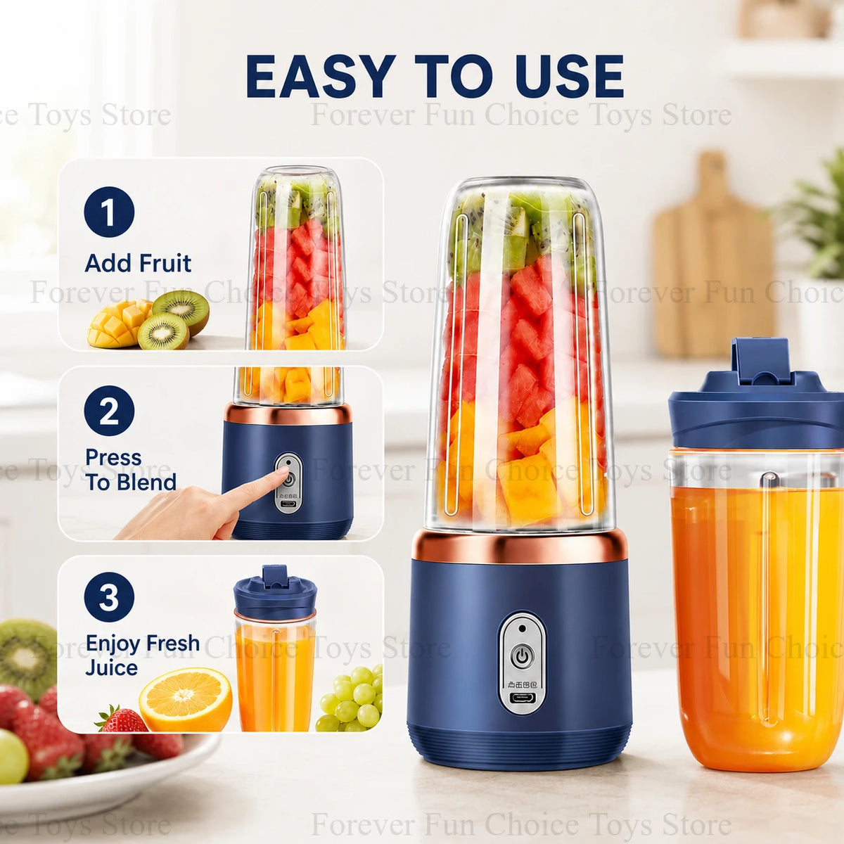 Copo liquidificador portátil USB, 5 lâminas, 401-600 ml