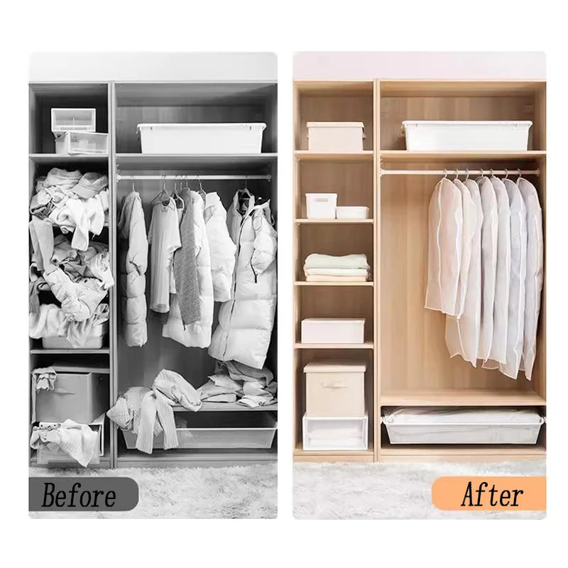 Clothes Hanging Dust Cover Wedding Dress Cover Suit Coat Storage Bag Transparent Fully Enclosed Clothes Cover With Zipper 