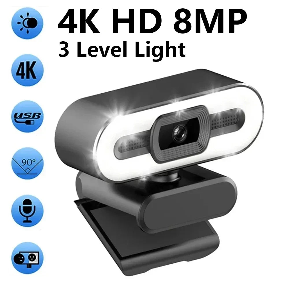 Autofocus USB Webcam with Microphone and Fill Light