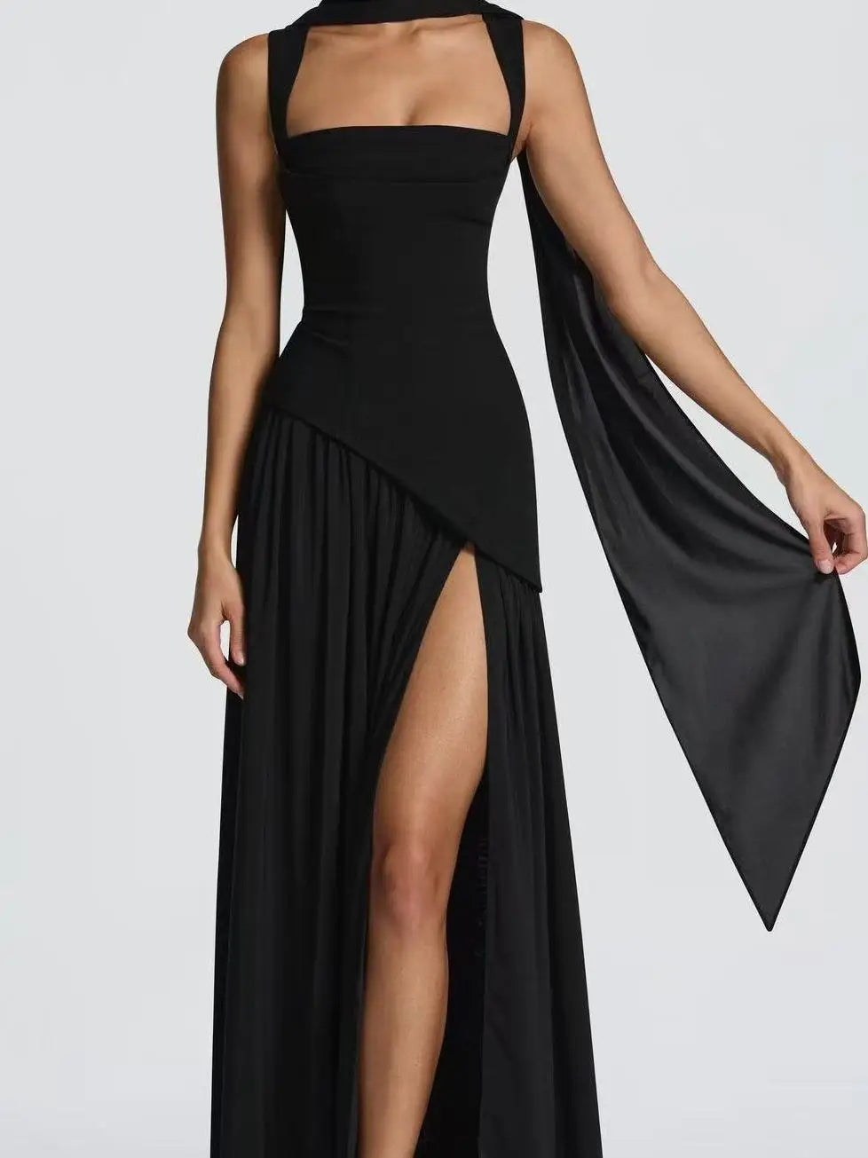 Sexy High Slit Midi Dress with Strapless A-Line Silhouette