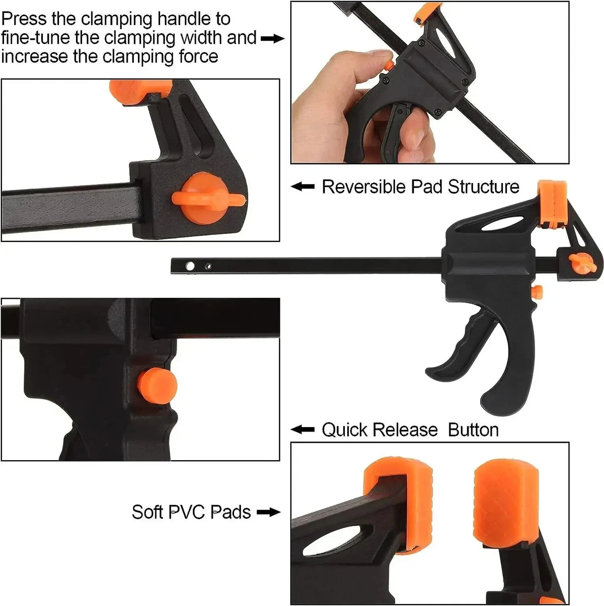Serre-joint rapide de menuiserie de 4 pouces, serre-joint en F, outil de fixation de planches en bois, ensemble d’outils de menuiserie à main