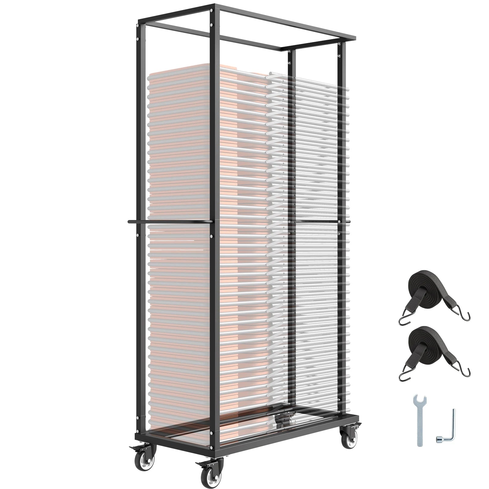 SucceBuy Carrinho-Dobra para 500 LBS de Racks de Cadeiras Aco Carro de Armazenamento de Cadeiras com Rodas Giratórias de Bloqueio para 60 Cadeiras, Uso em Eventos/Festas