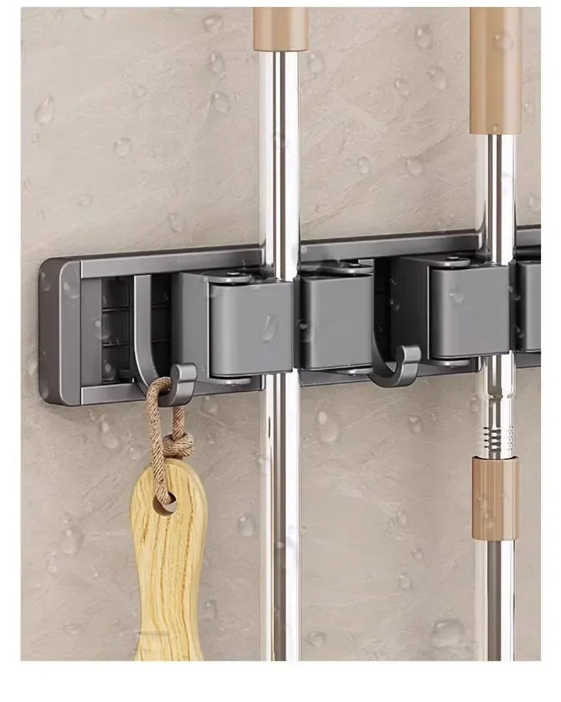Wall-Mounted Mop and Broom Organiser, Grey