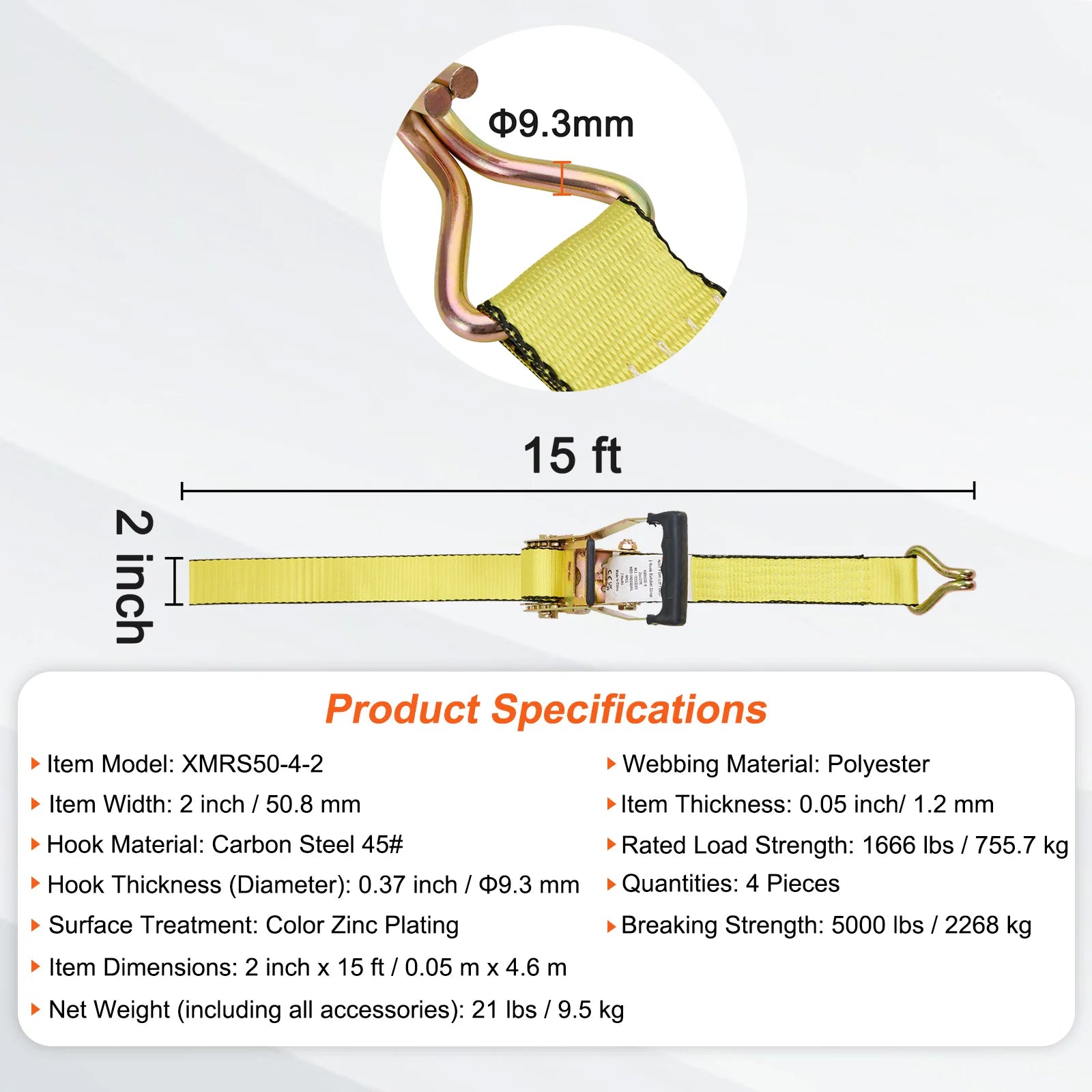 Ratchet Tie Down Straps 4-Pack 10000 lb Break Strength Double J Hooks