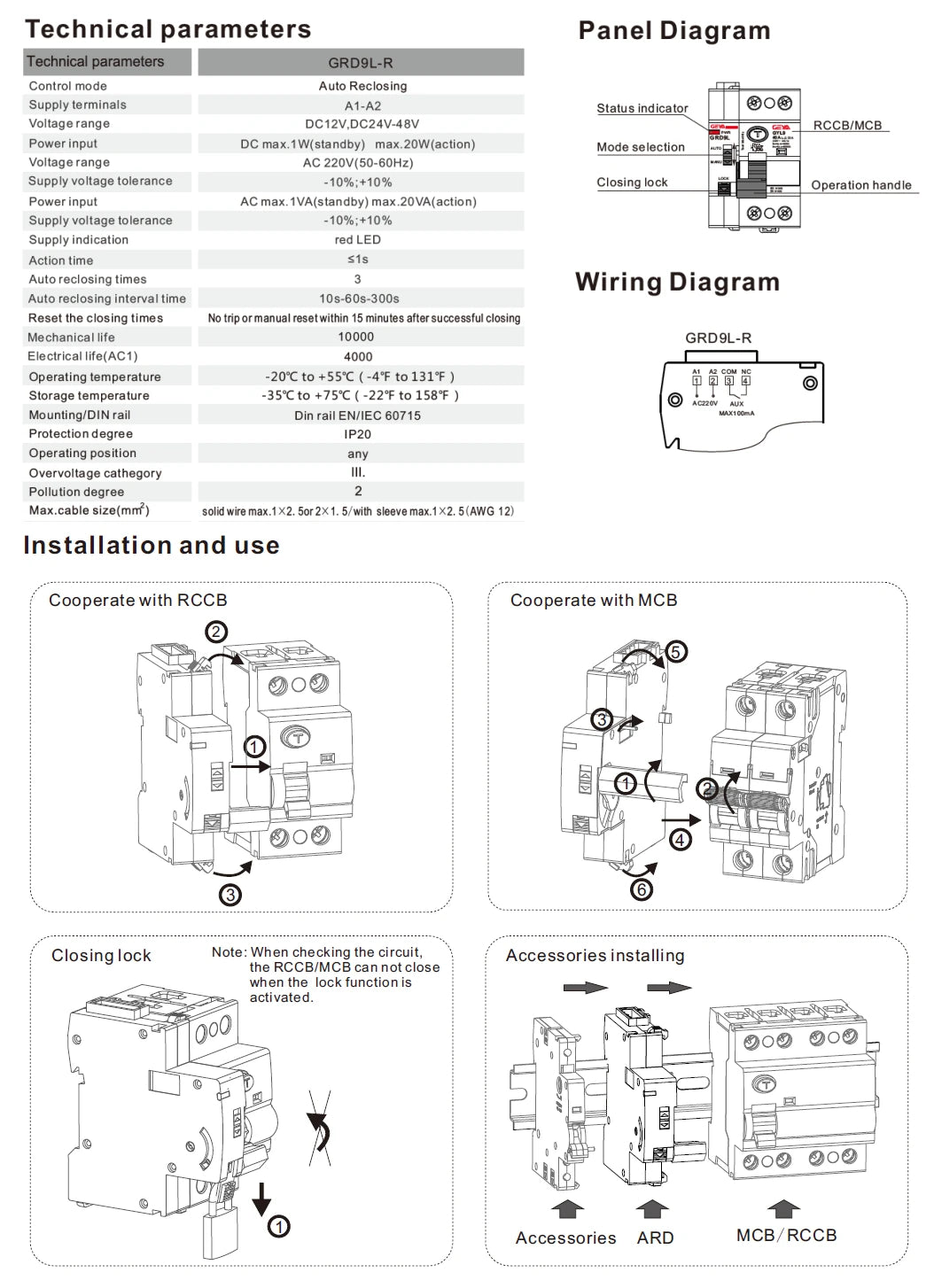 GEYA GRD9L Type A RCD Auto Recloser Differential Circuit Breaker