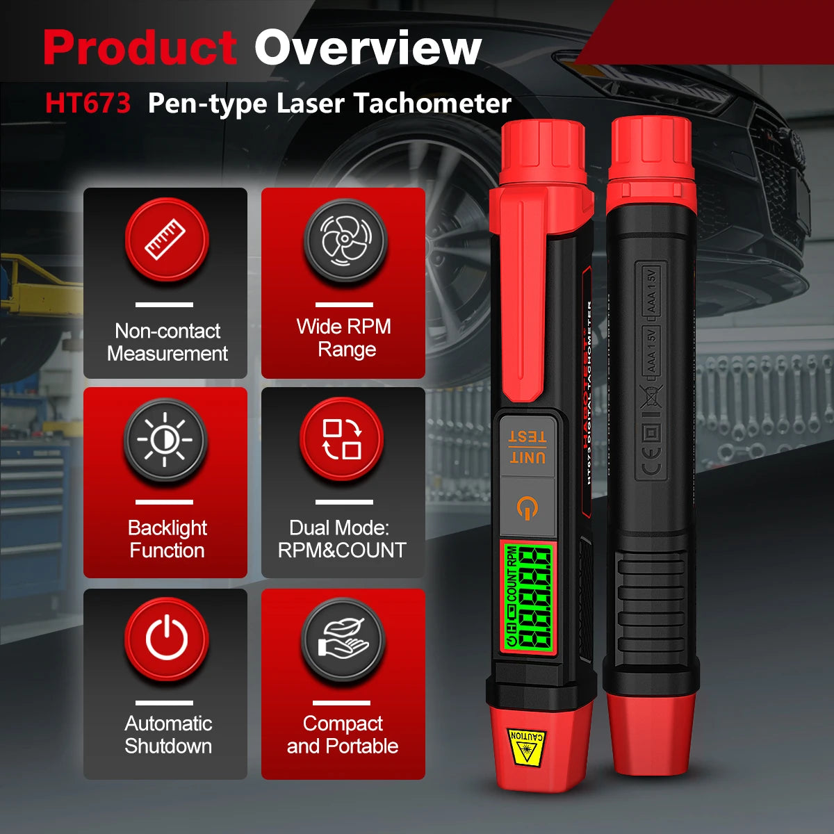 HT673 Non-Contact Laser Tachometer
