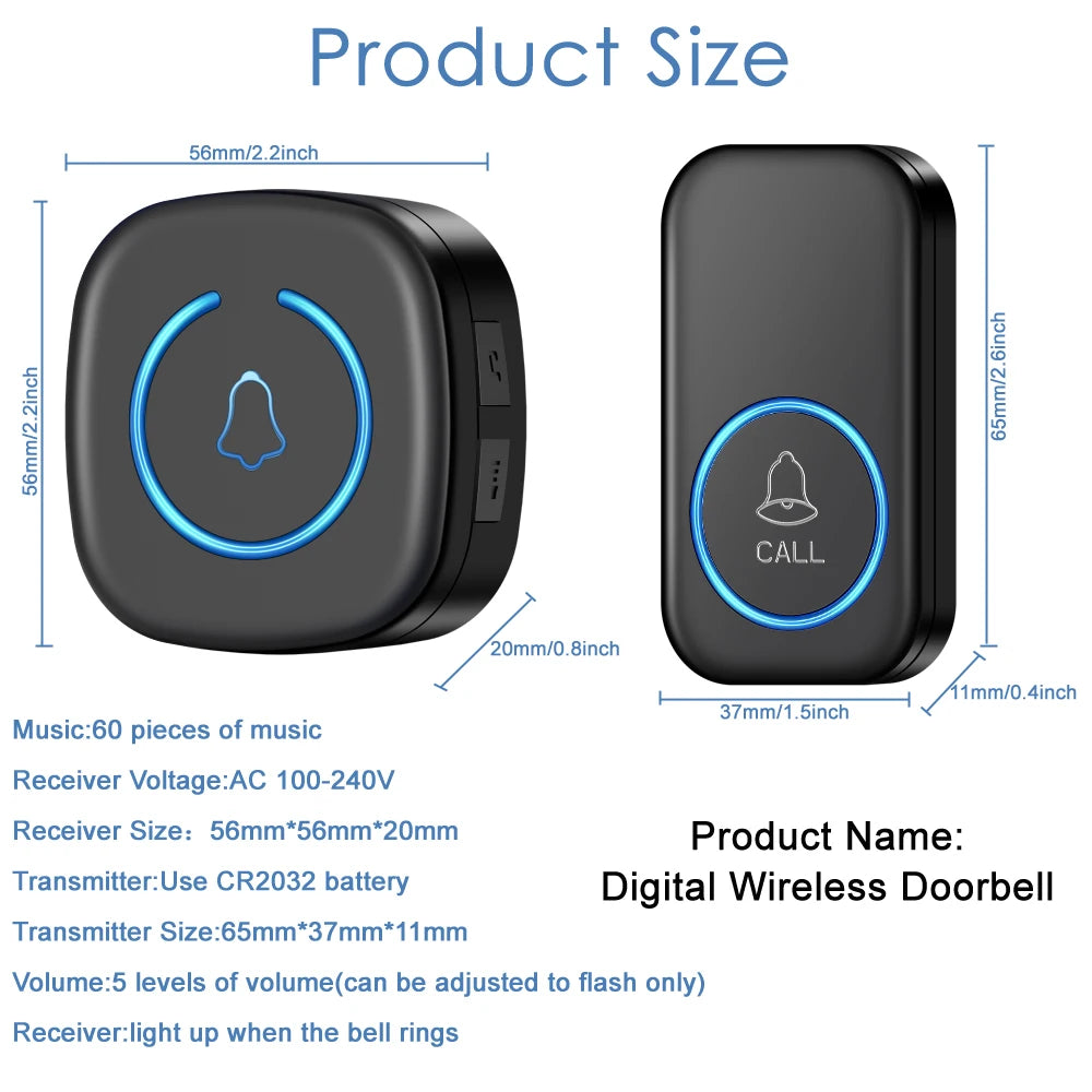 Wireless Doorbell with 60 Melodies and US Plug