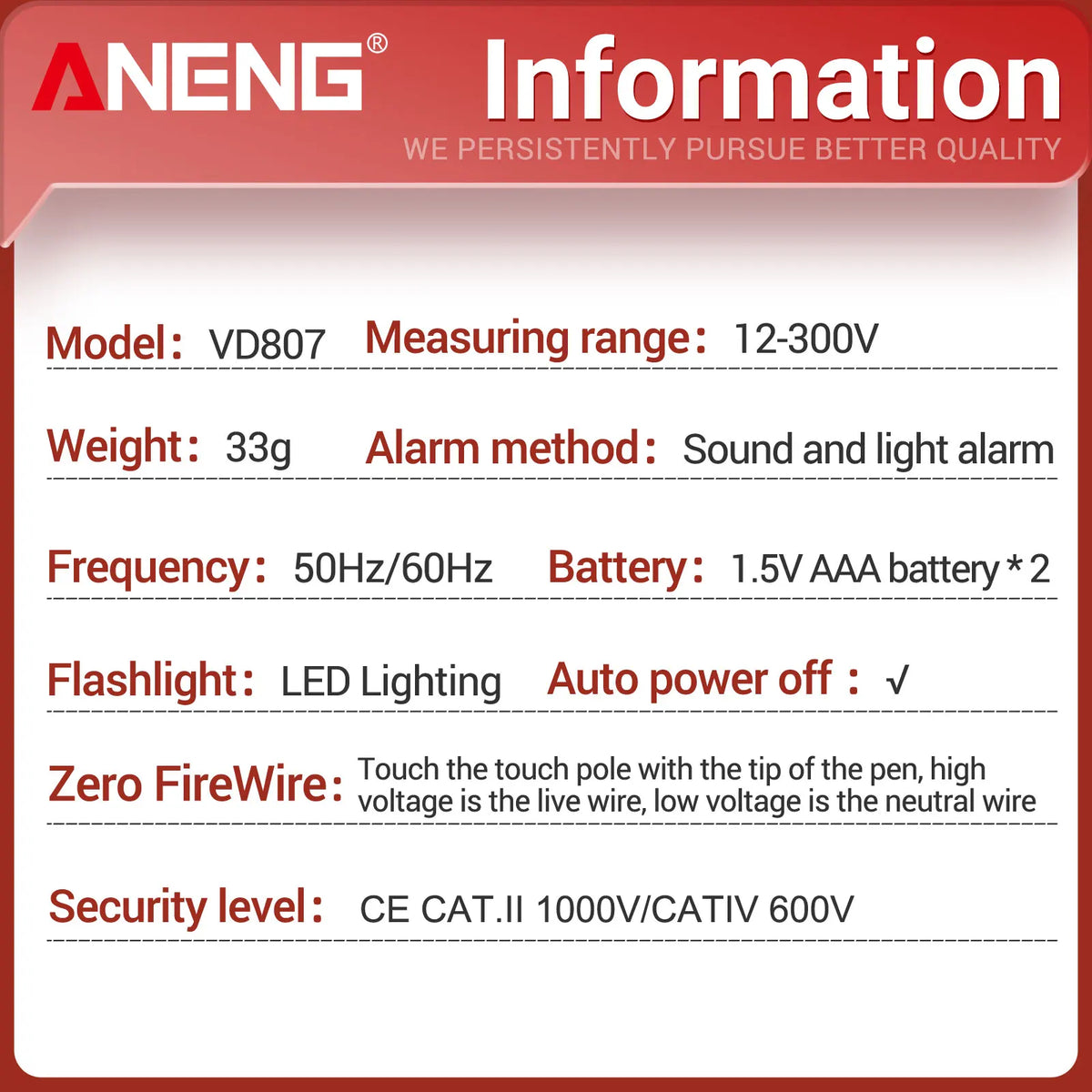 VD807 AC Voltage Tester Pen with LED Light