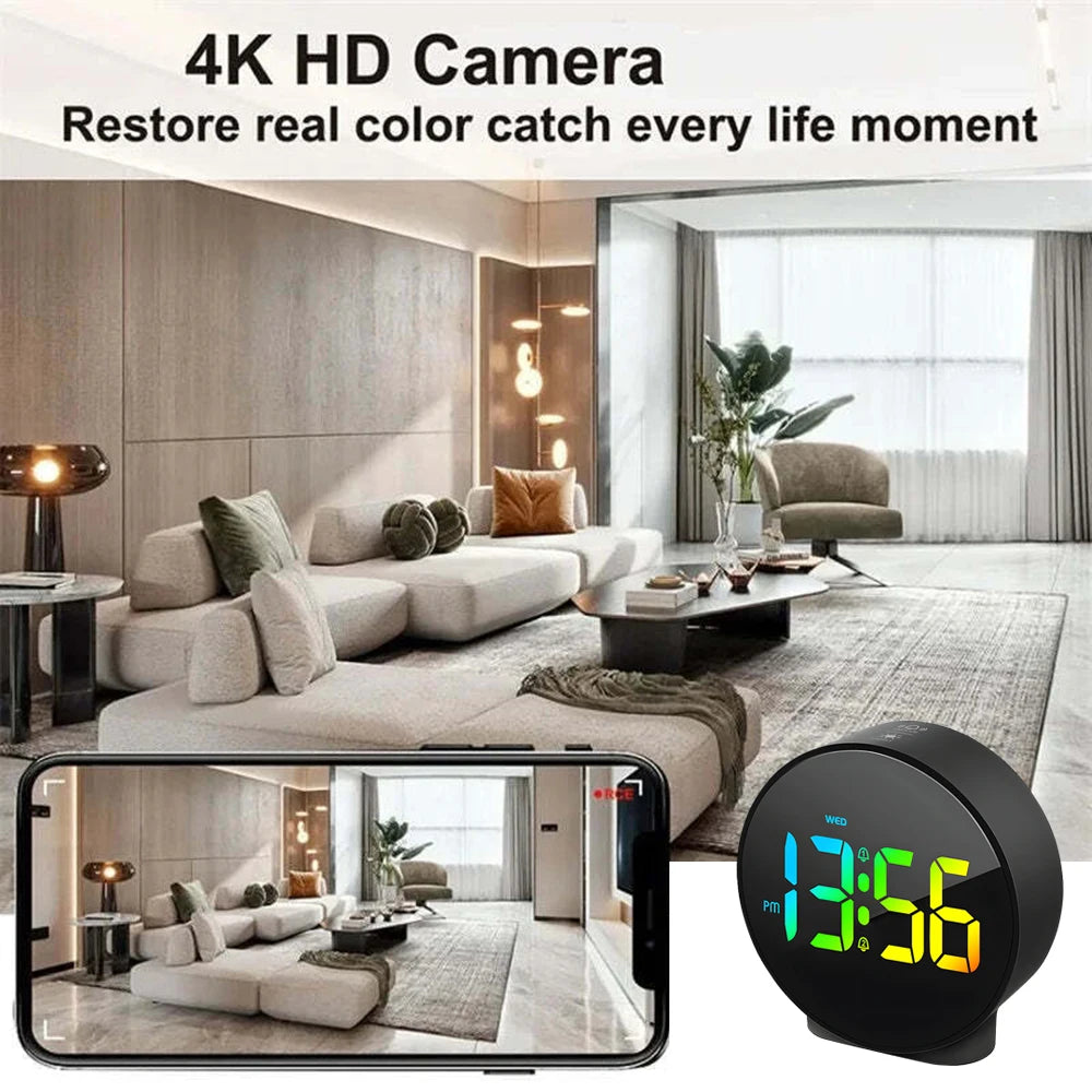 4K/1080P HD wifi clock wireless camera digital clock mini camera motion detection, alarm clock, camera home security mini camera Spy-shop.com