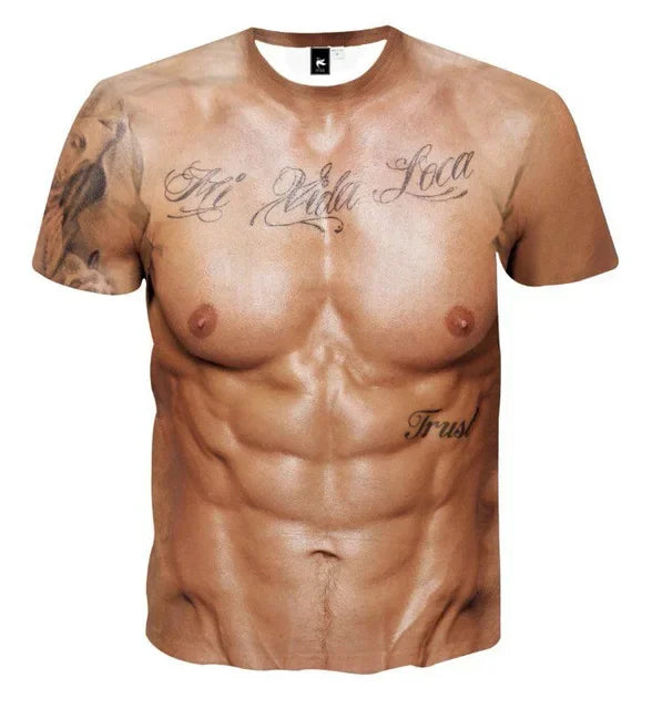 3D Muscle Tattoo Print T-Shirt