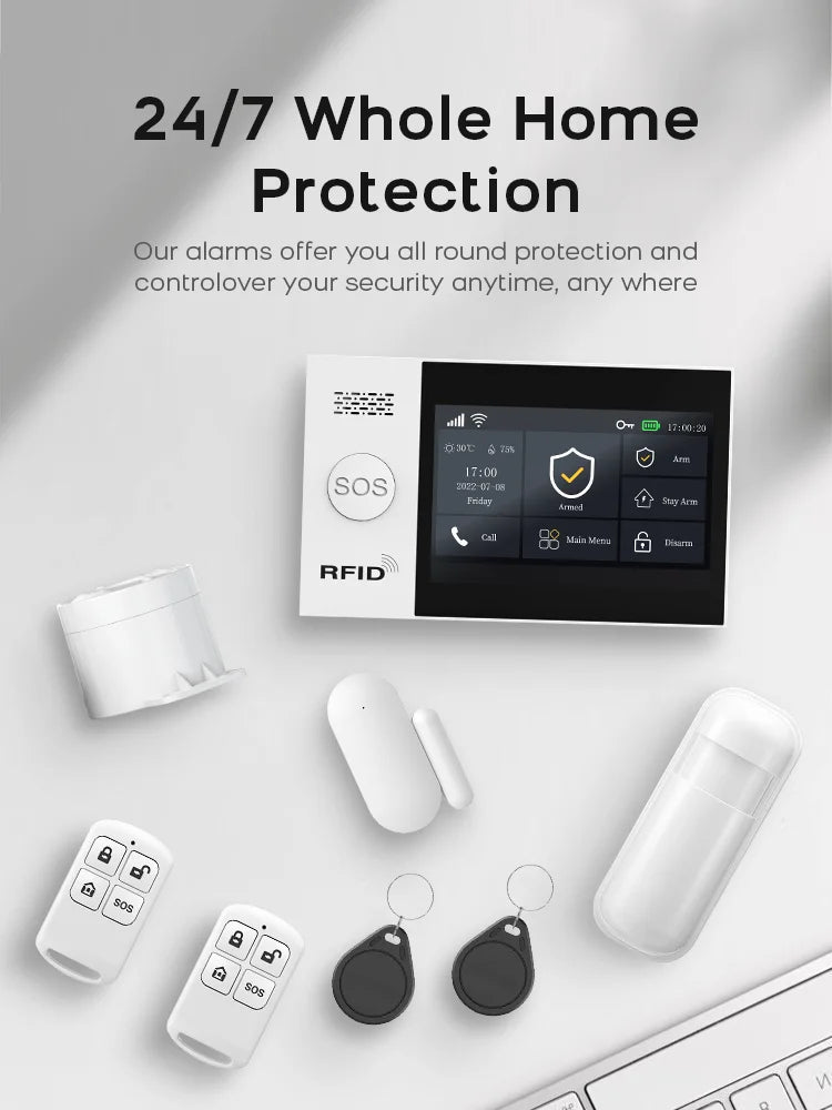 Tuya Smart Life APP Compatible Wireless GSM Alarm System WiFi Burglar Detection Real-Time Alerts for Home Garage Office Shop 