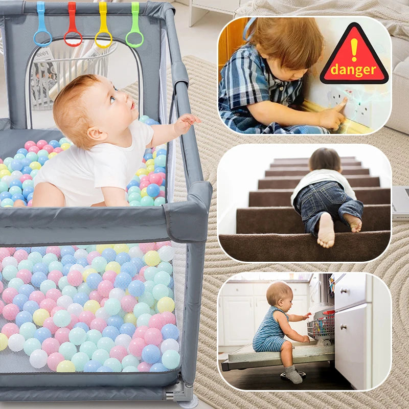 Baby Playpen Indoor Safety Playground with Basketball Hoop