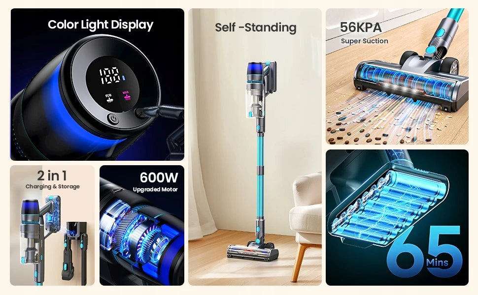 Homore 600W Cordless Vacuum Cleaner with Smart Suction and LED Display