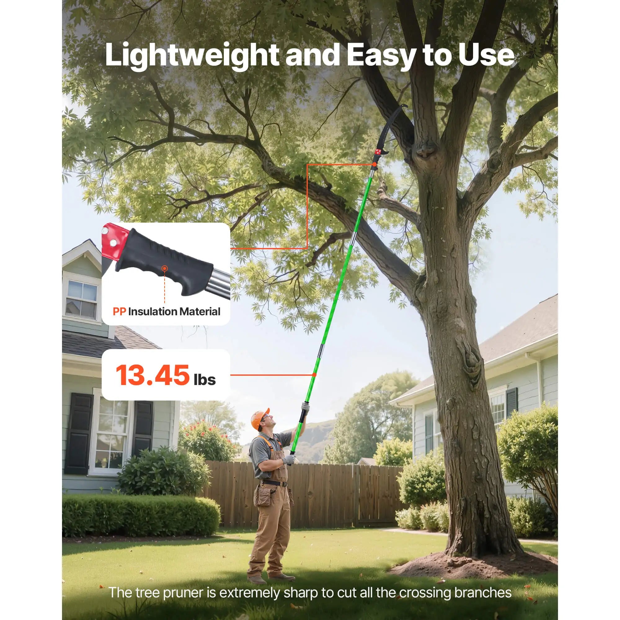 SucceBuy manuálny pílka na stĺp Pole Saw 3,87–27 ft Rozšíriteľná vetvička Pruner ostrý 65Mn oceľový list Sklenená sklenená násada na tyč pre strihanie vysokých konárov
