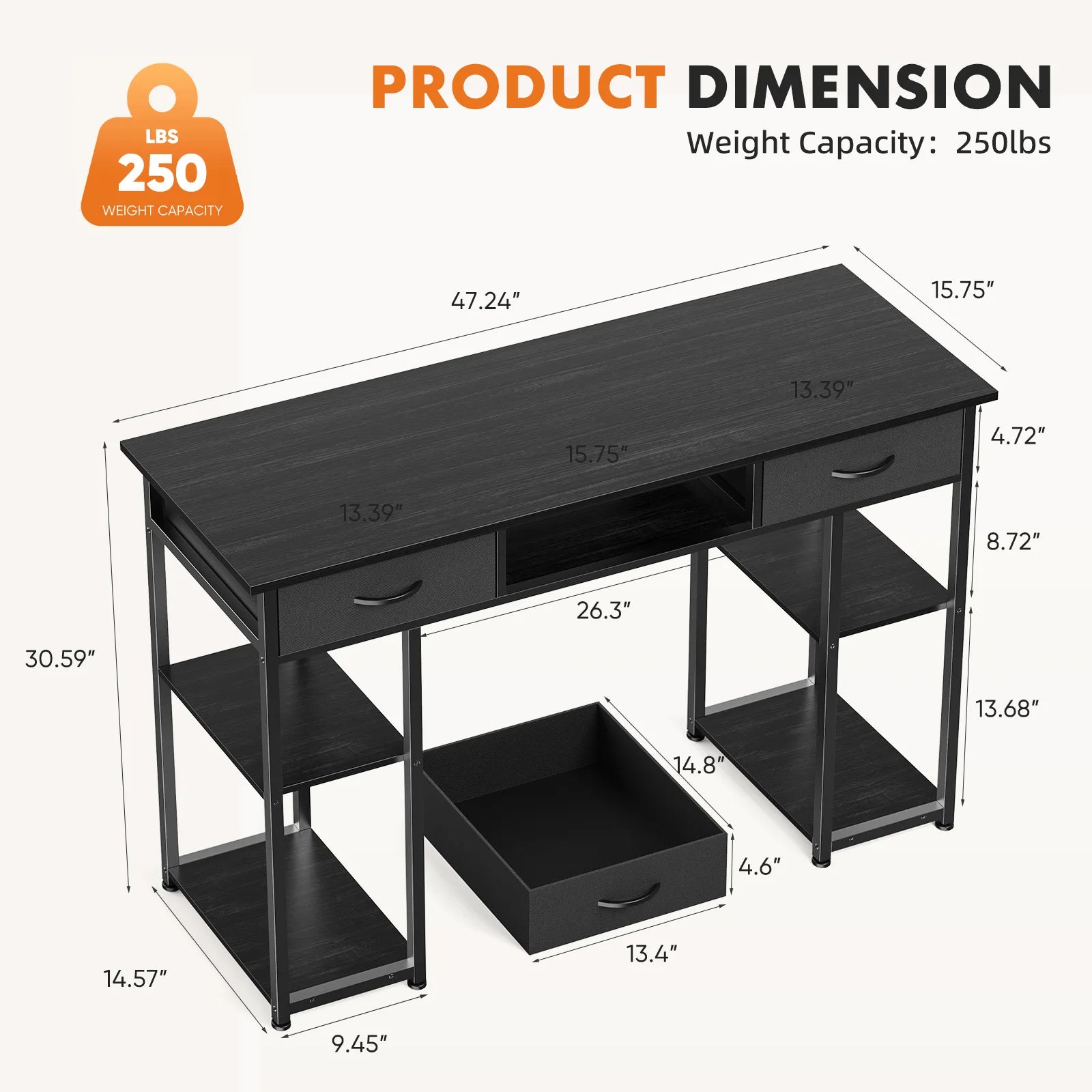 48 Inch Computer Desk with Drawers, Shelves & Keyboard Tray