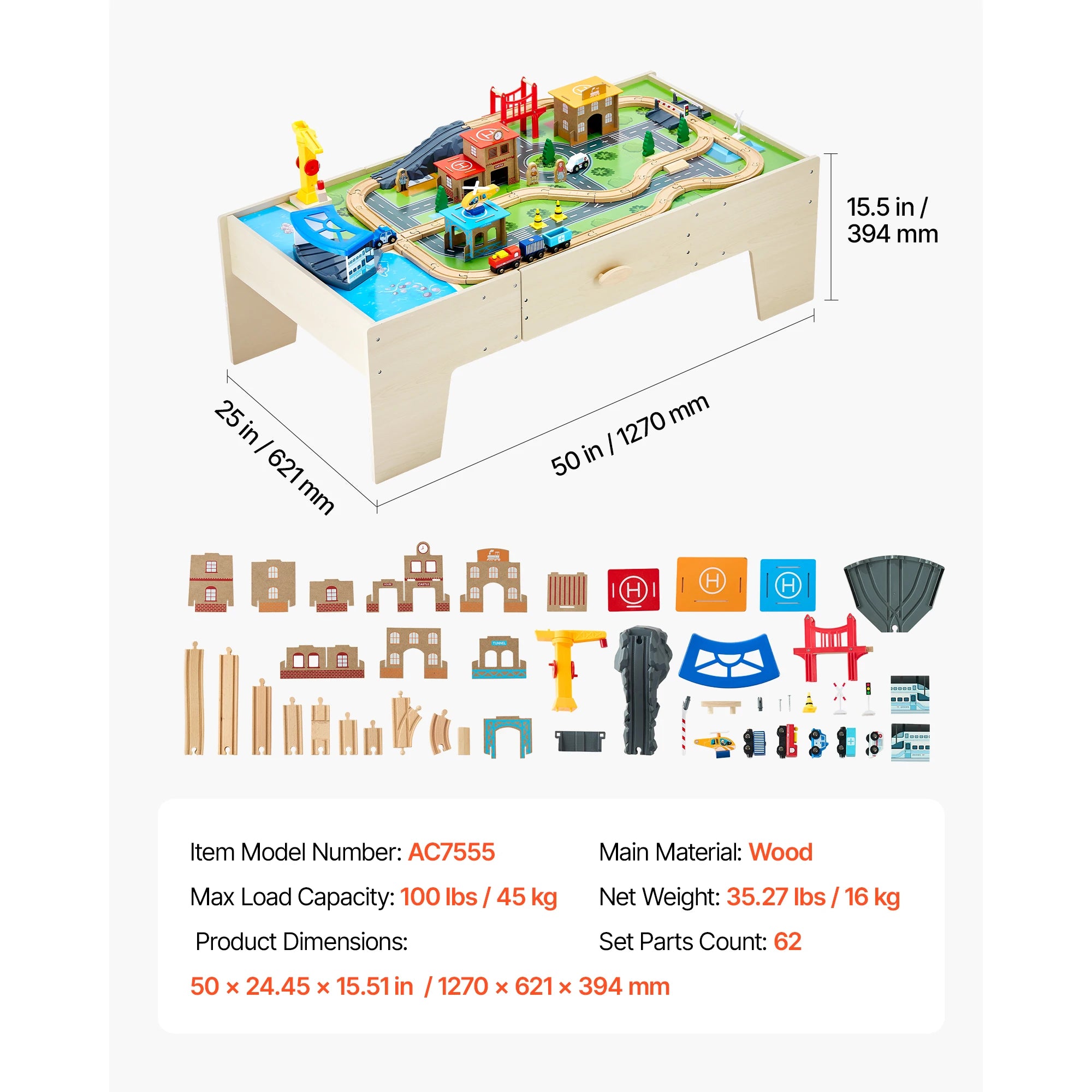 Kids Wooden Train Table Set with Storage & Double-Sided Play Surface