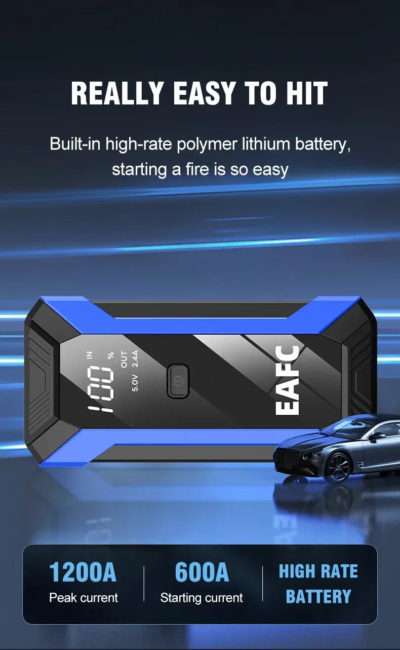12V Car Jump Starter 1200A Booster with Power Bank and LED Light