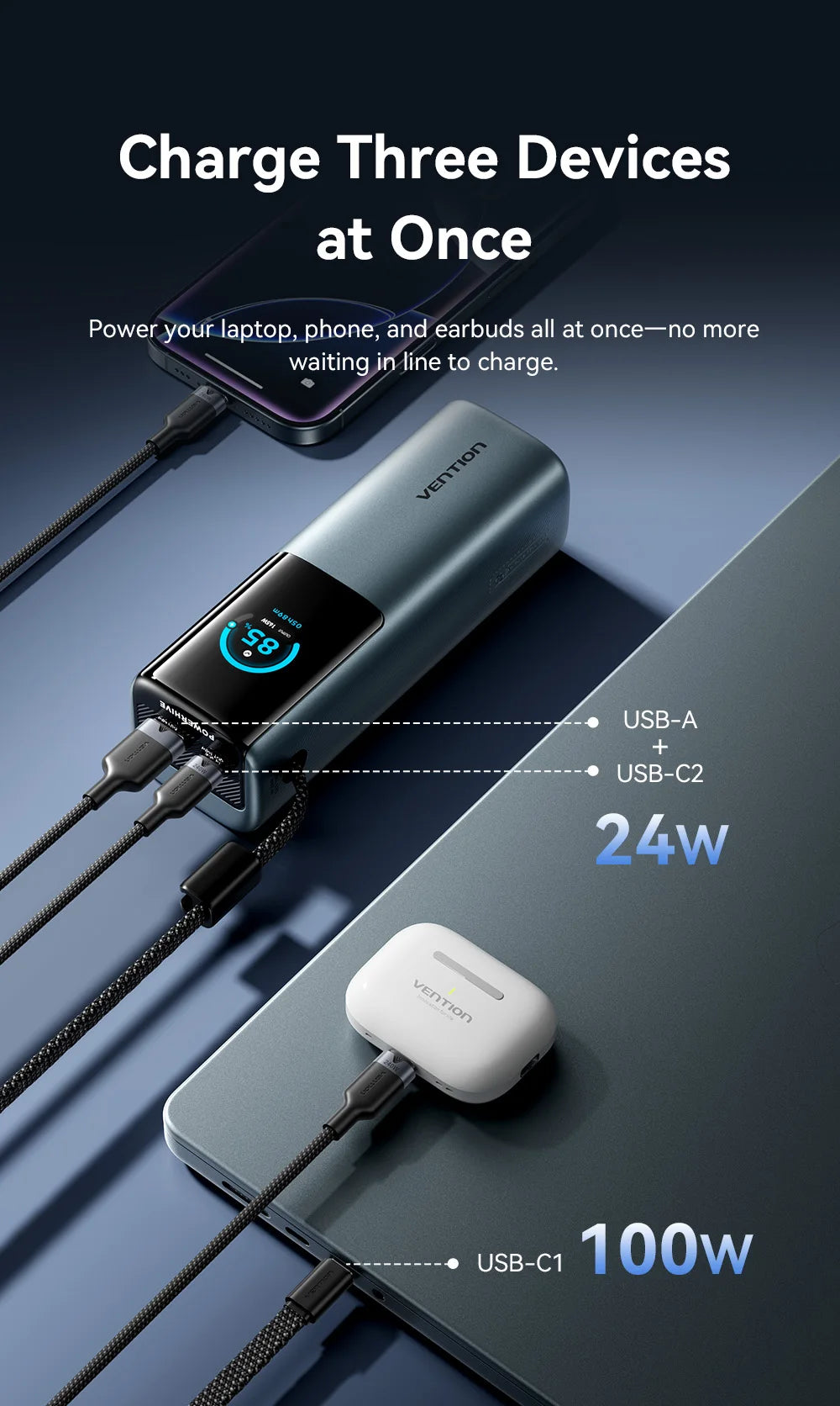 Power Bank 165W 20000mAh Szybkie Ładowanie Ładowarka do Laptopa i Telefonu