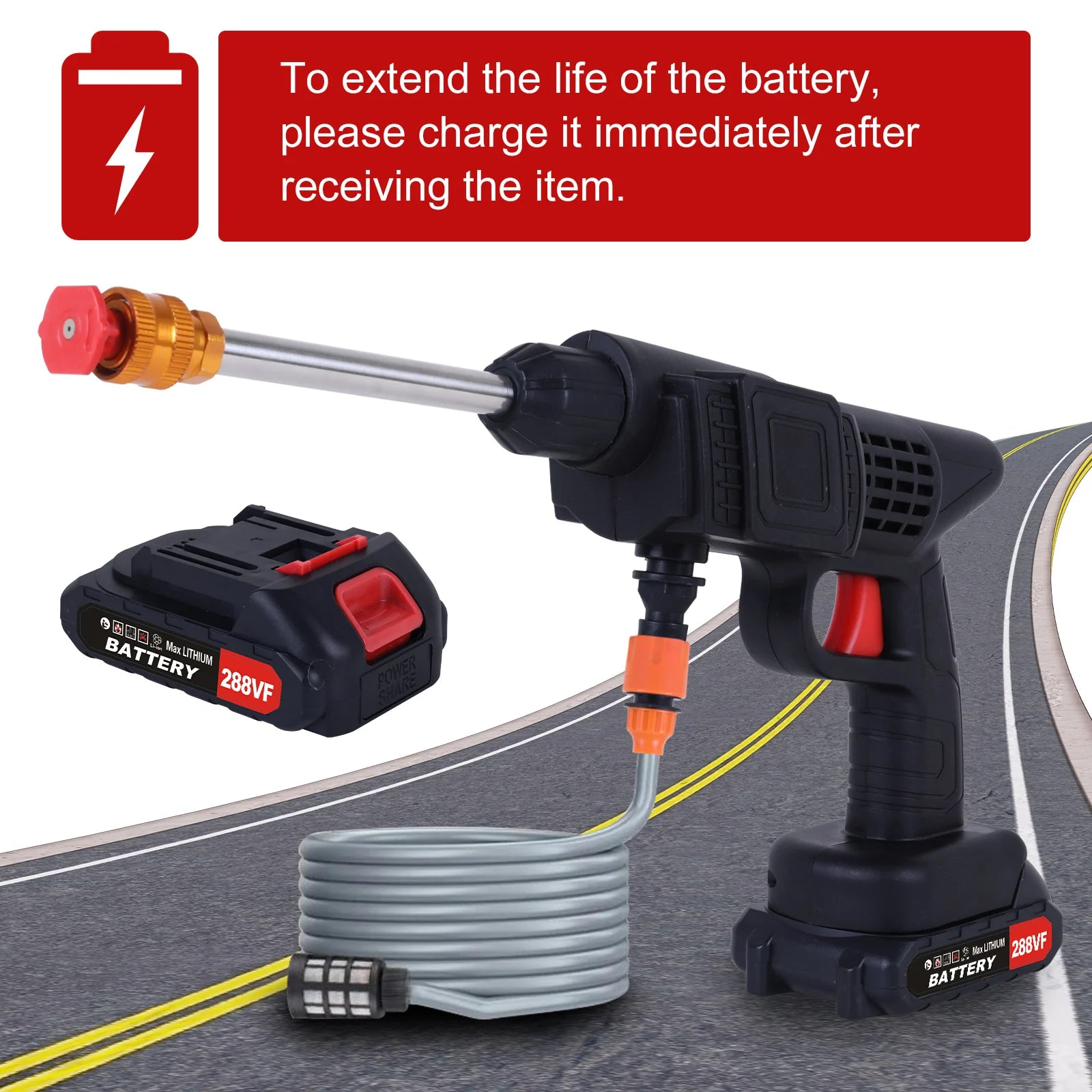 Cordless High Pressure Washer Gun 450W 26Bar with Dual Batteries