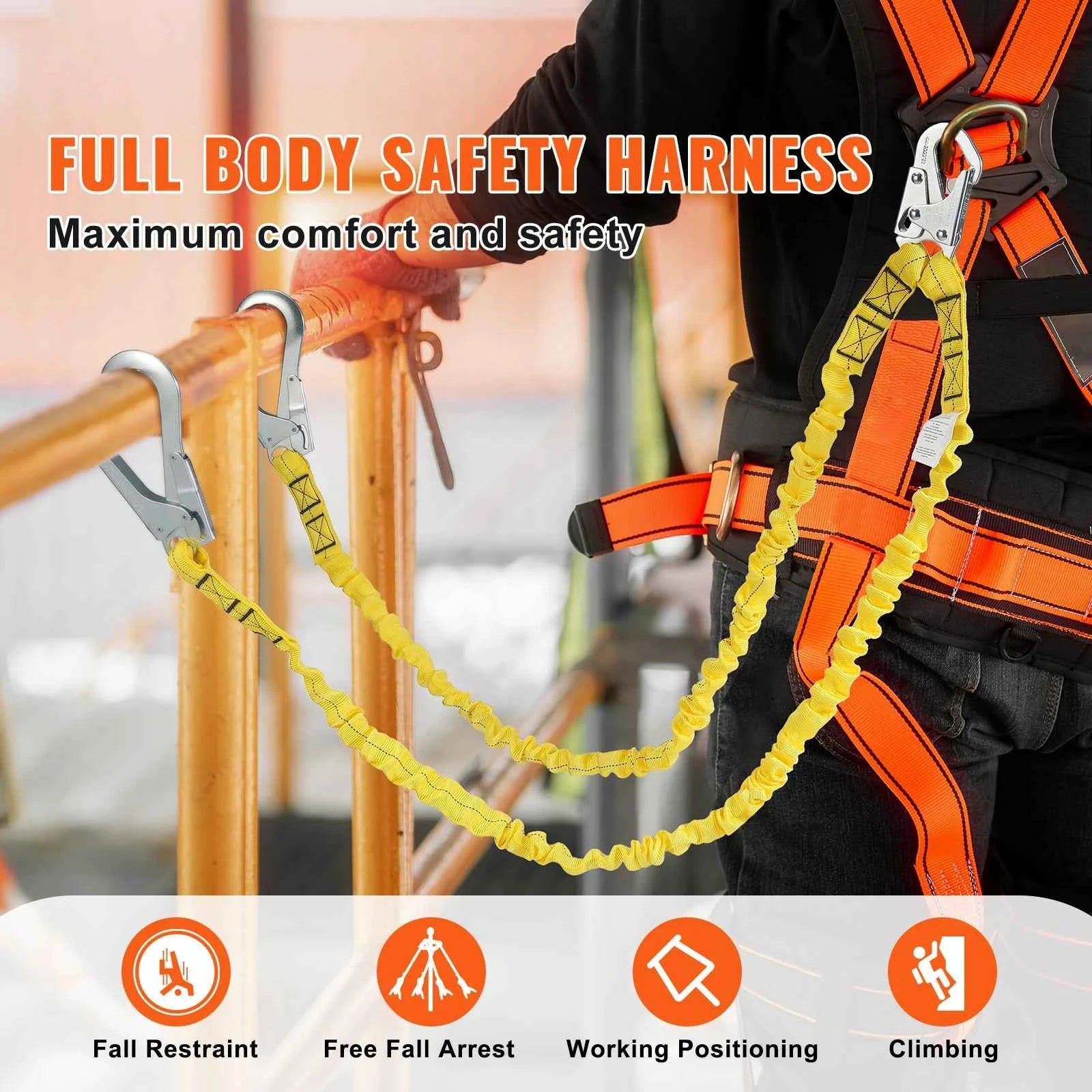 38mm Safety Lanyard 6ft Retractable Fall Protection Belt Yellow
