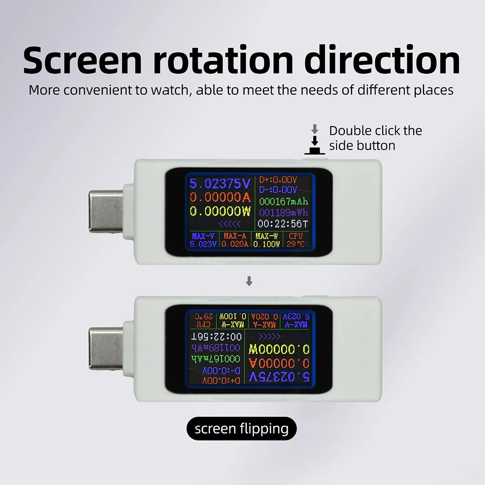 مقياس طاقة USB-C بشاشة TFT دوارة