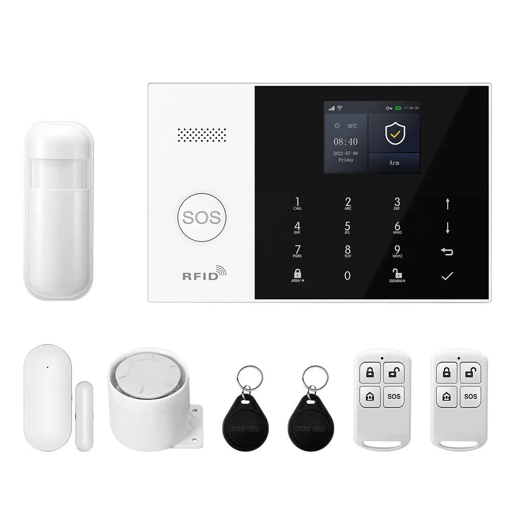 PGST Kit de système d'alarme antivol intelligent 4G WiFi Works with Tuya Works with Smart Life Connexion sans fil Ensemble de capteurs Télécommande Alerte en temps réel Sécurité domicile Bureau Entrepôt Euro