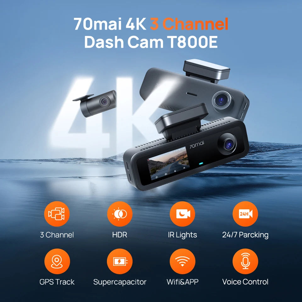 70mai T800E 3-Channel Dash Cam 4K Front + Dual 1080P HDR