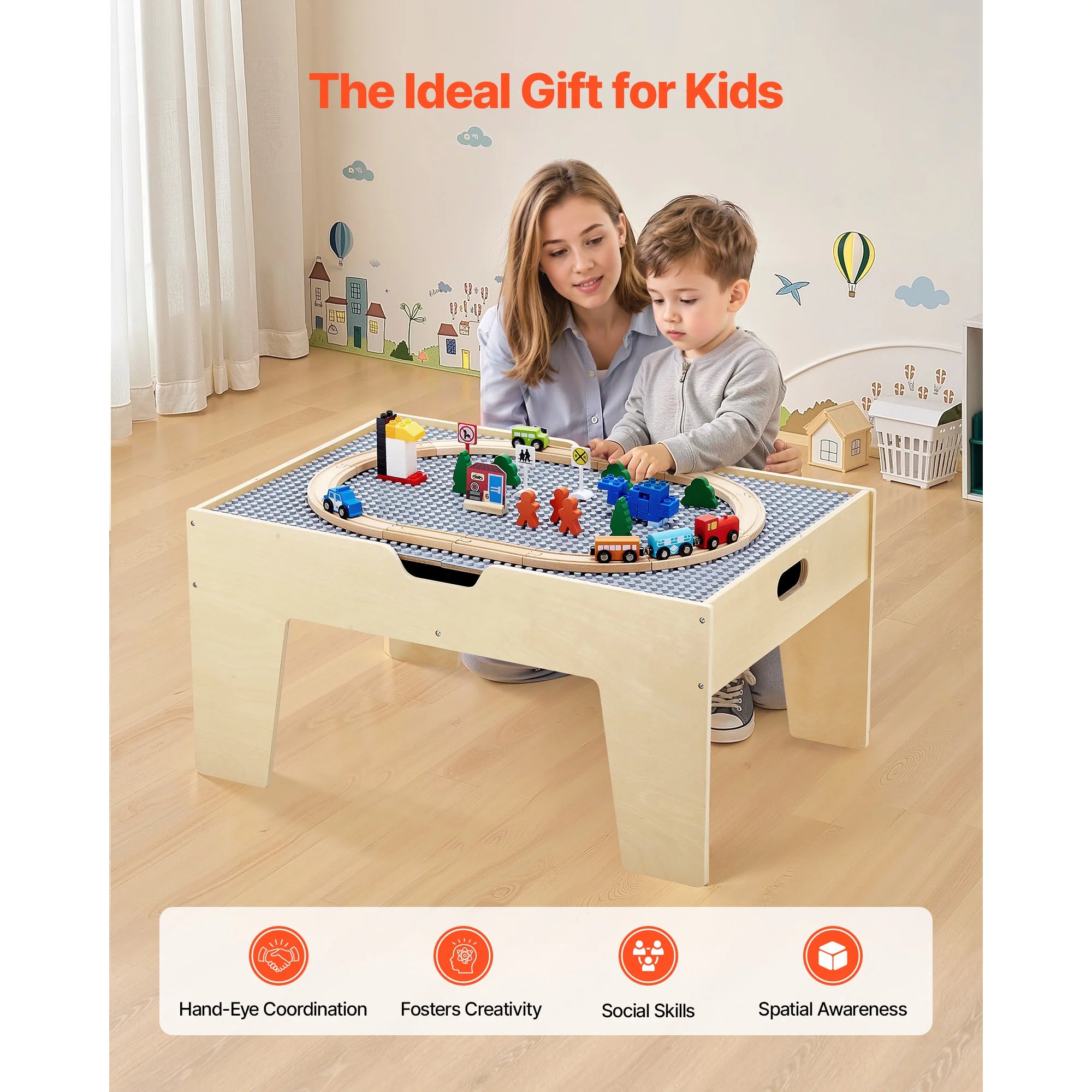 Table de jeu multi-activités pour enfants avec 320 pièces et circuits de train