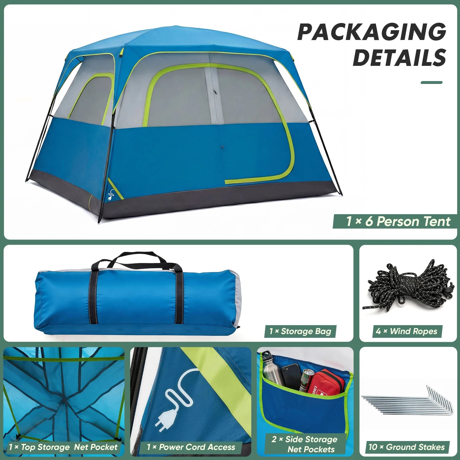6 Person Camping Tent Waterproof Instant Setup Family Dome Shelter