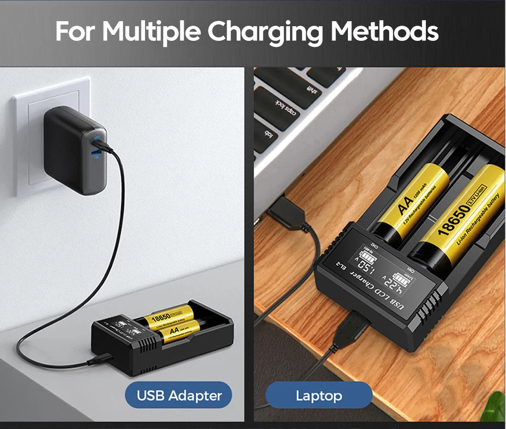 LCD USB Battery Charger - One to Four Slots