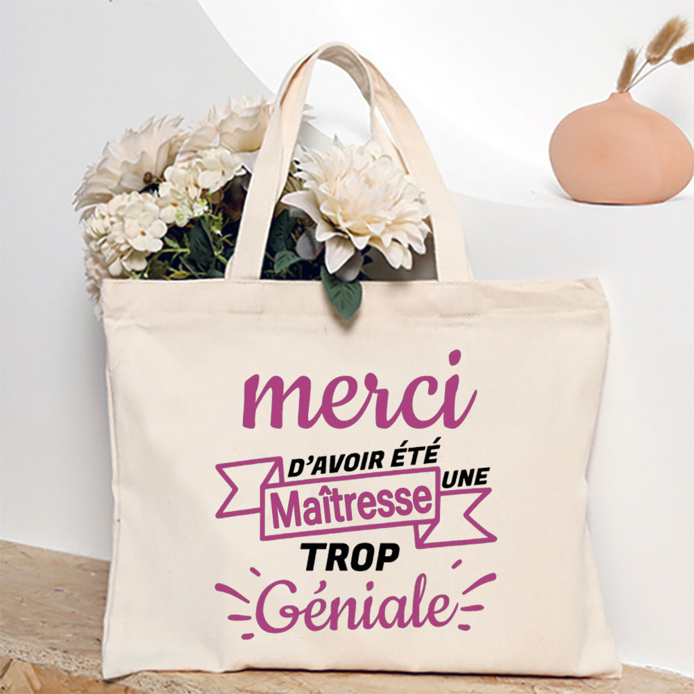 Thank You Teacher Stampa Francese Borsa a Spalla Donna Borsa in Tela Borse da Shopping Borse Femminili Borsa Riutilizzabile Migliori Regali per Maitresse