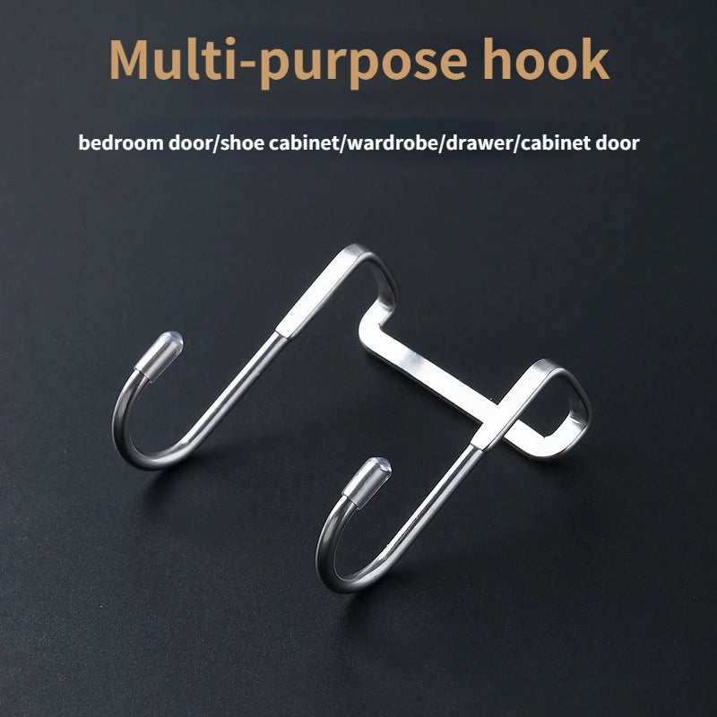 304 Stainless Steel Hook Free Punching Double  S-Shape Hook Kitchen Bathroom Cabinet Door Back Type Coat Towel Storage Hanger 