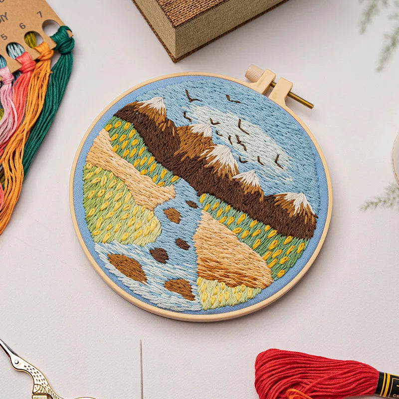 Printed Landscape Embroidery Kit, Hoop Options