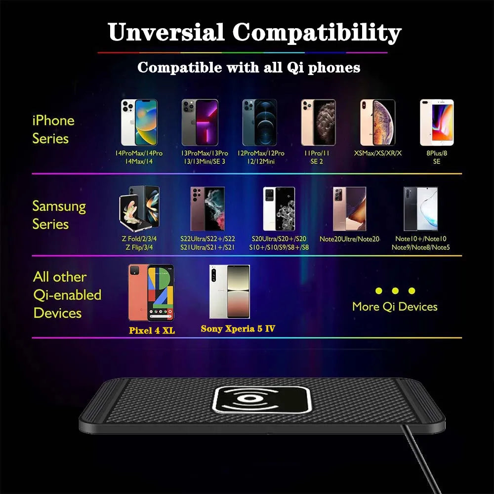 Car Wireless Charger for Iphone 16 15 15 Pro Max 14 13 12 X Samsung S24 S23 Wireless Car Charger Silicone Pad Stand Fast Charger 